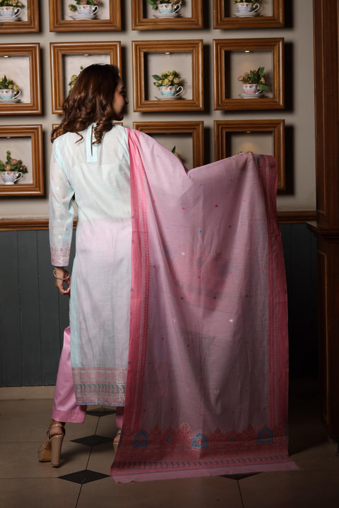 Kidar's Unstitched Cotton Silk Suit in Pink
