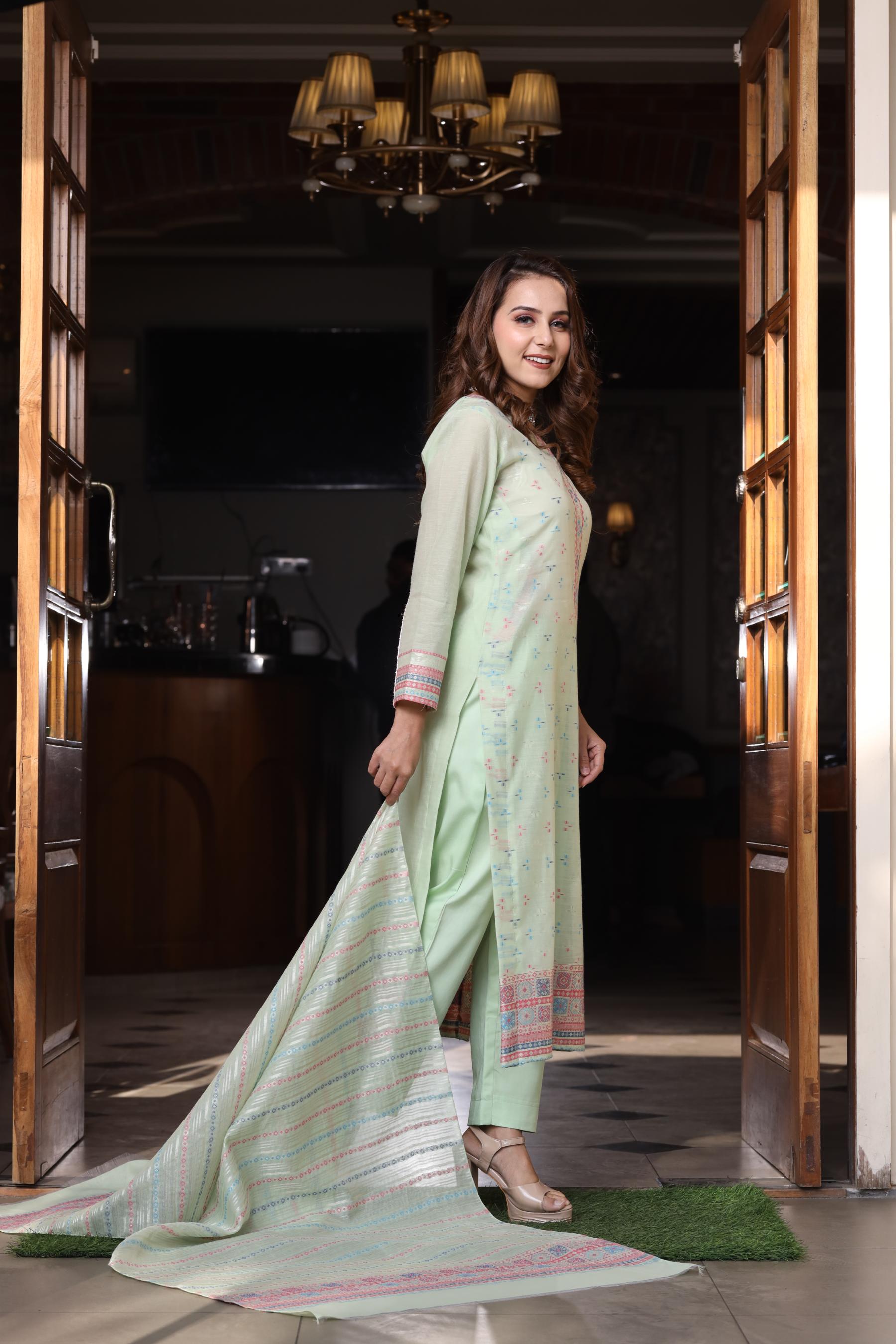 Kidar's Unstitched Cotton Silk Suit In Pista