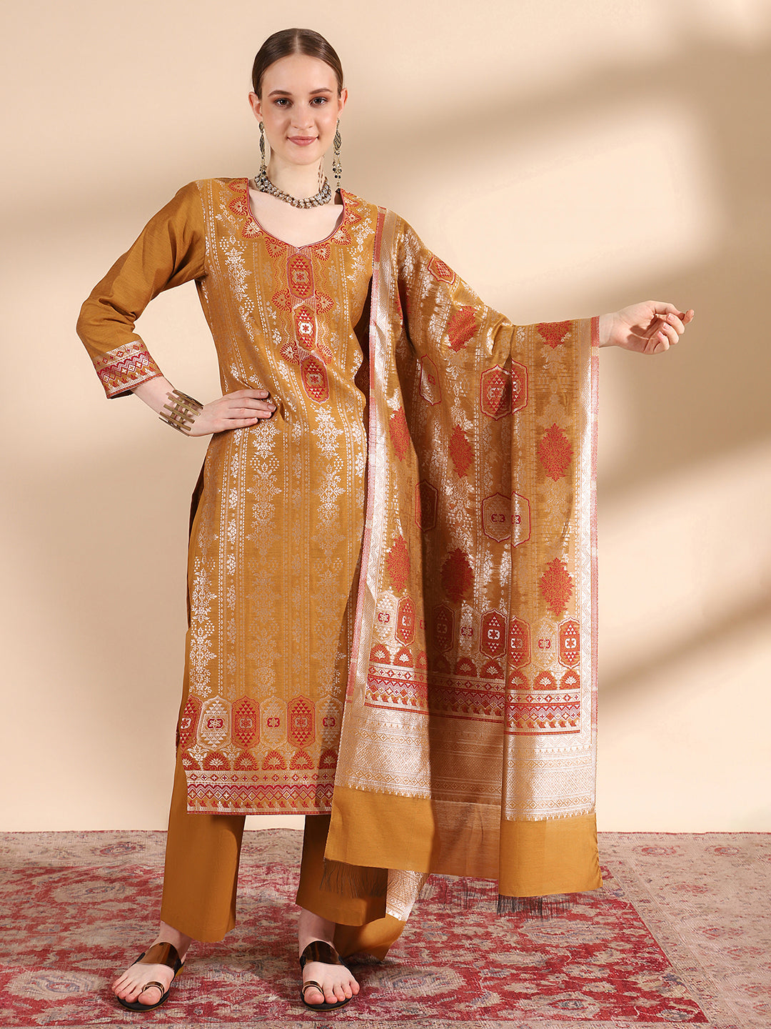 Elegant Mustard Sweetheart Neck Kurta Set by Kidar