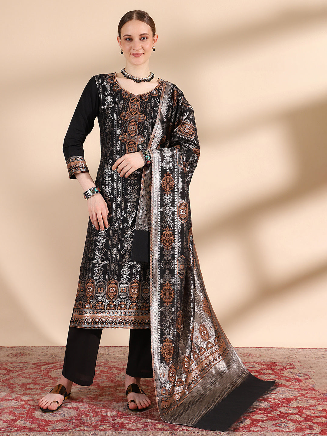 Elegant Black Sweetheart Neck Kurta Set by Kidar