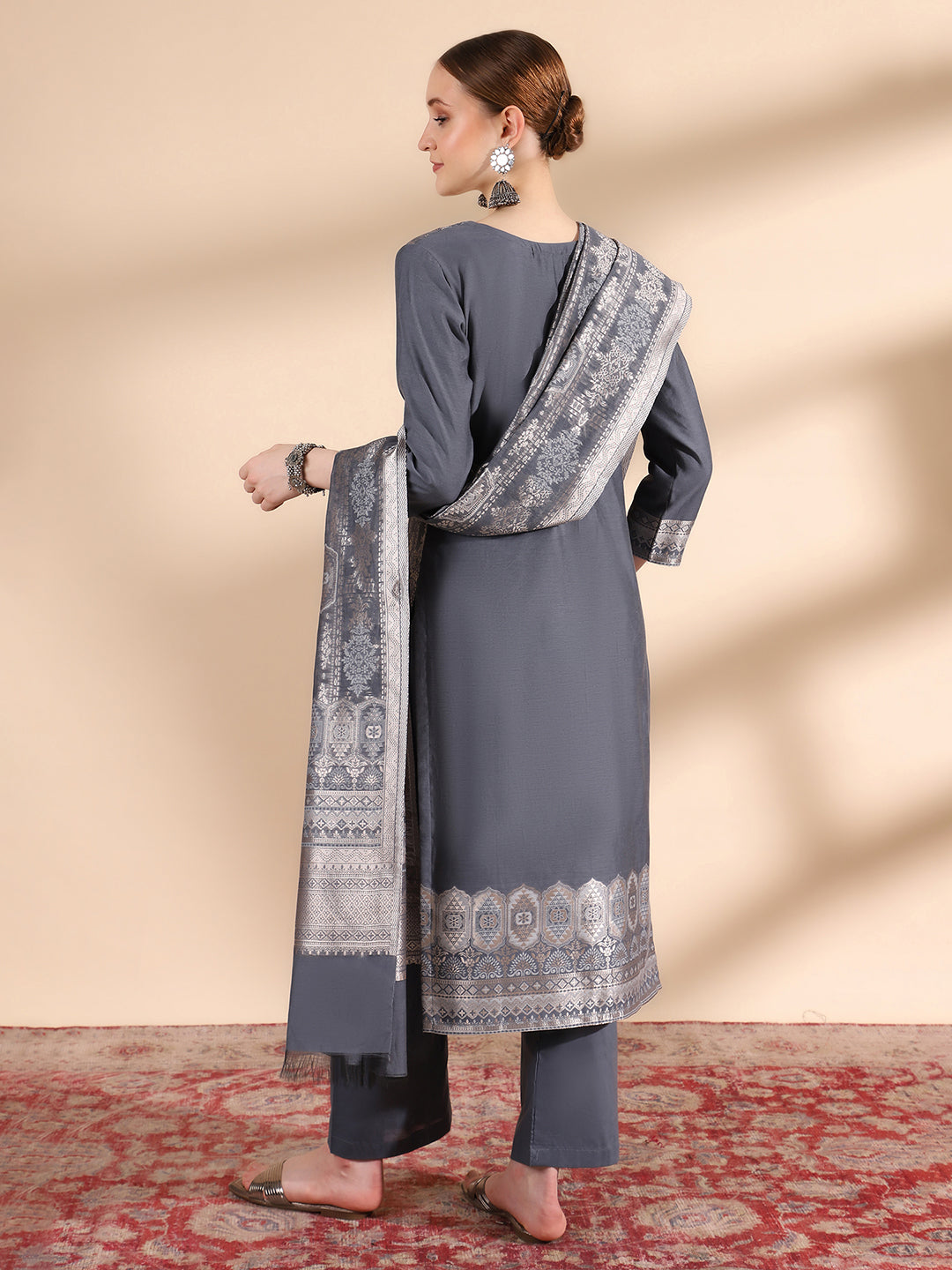 "Kidar's Grey Cotton Silk Kurta Set: Sizes S to 5XL"