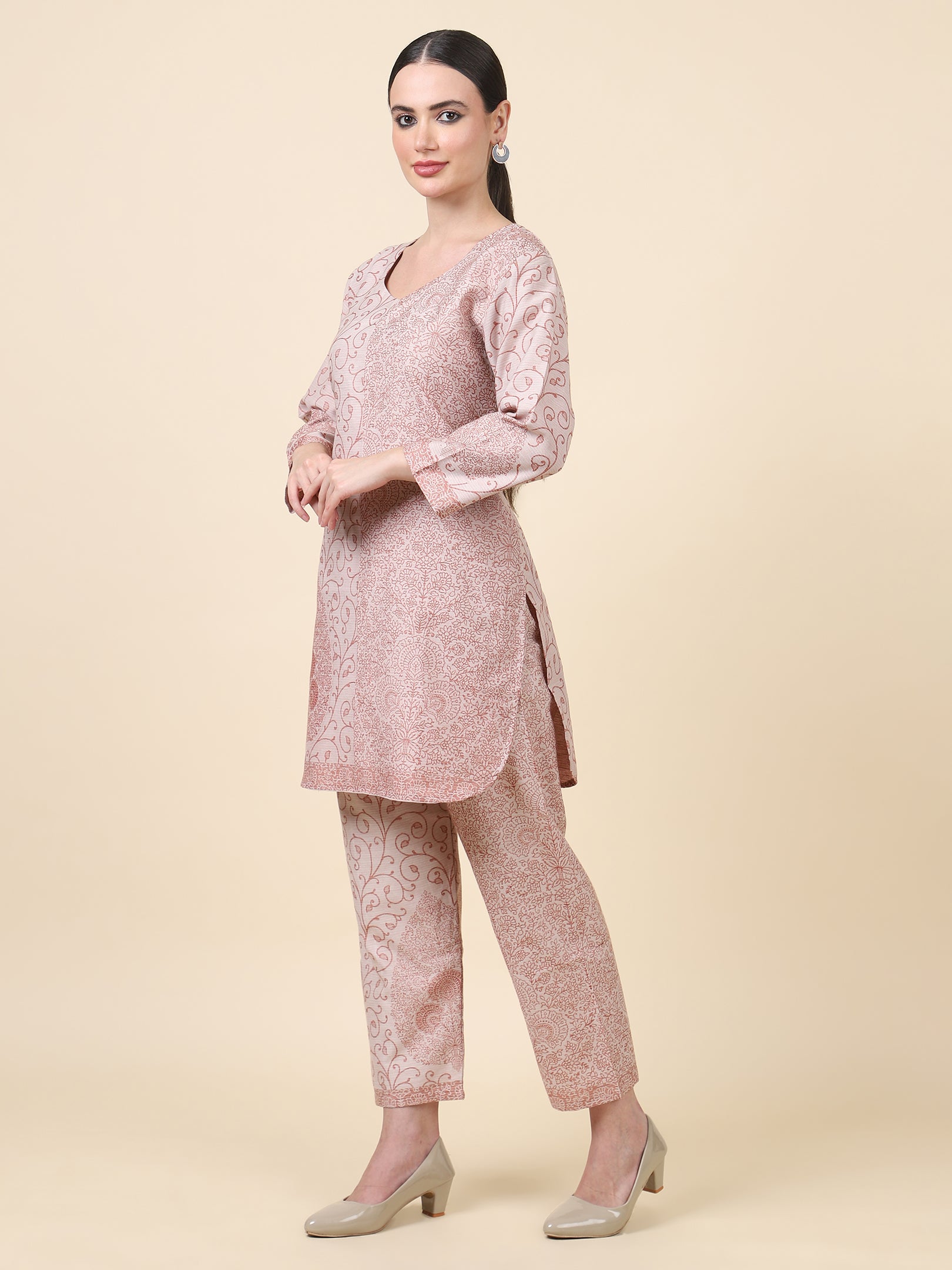 Kidar Ethnic Womens Kurti With Pant Set Cotton-Silk Fabric For Summer Wear