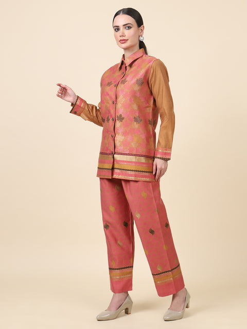 Kidar Ethnic Shirt Style Kurta with Pant Mehroon Chandri Printed Cord-Set (Top & Bottom)