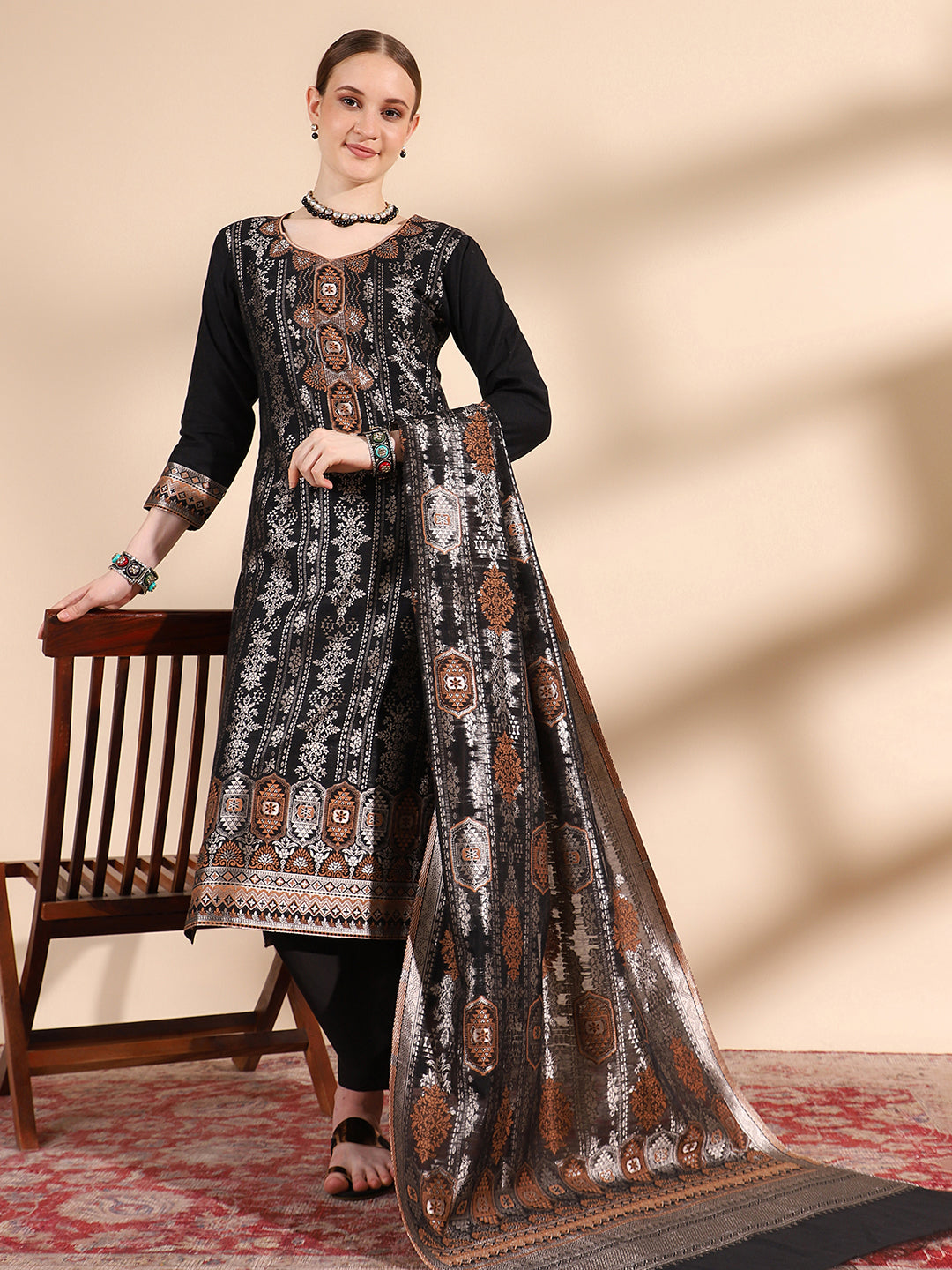 Elegant Black Sweetheart Neck Kurta Set by Kidar