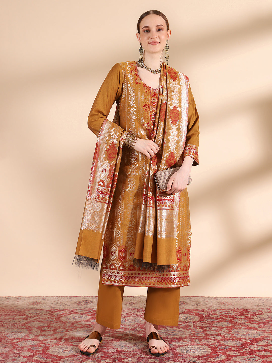 Elegant Mustard Sweetheart Neck Kurta Set by Kidar