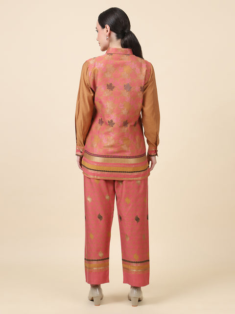 Kidar Ethnic Shirt Style Kurta with Pant Mehroon Chandri Printed Cord-Set (Top & Bottom)