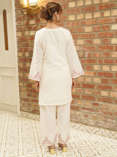 White Floral Embroidered Co-Ord Set for Women – Casual & Festive Wear
