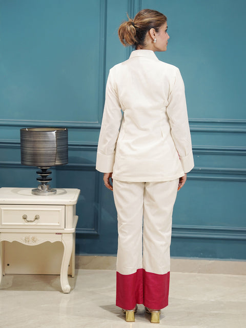 White & Red Embroidered Co-Ord Set for Women | Cotton Two-Piece Outfit