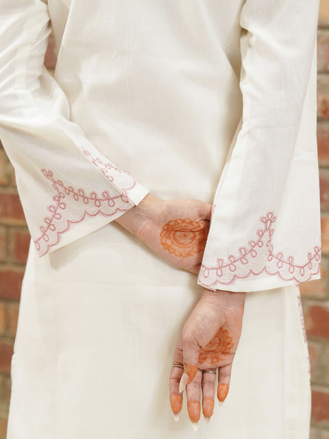 White Floral Embroidered Co-Ord Set for Women – Casual & Festive Wear