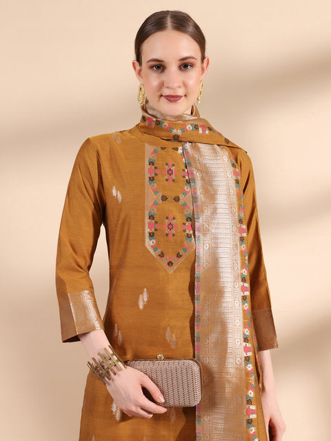 "Kidar Mustard Cotton Silk Mandarin Collar Kurta Set with Dupatta"