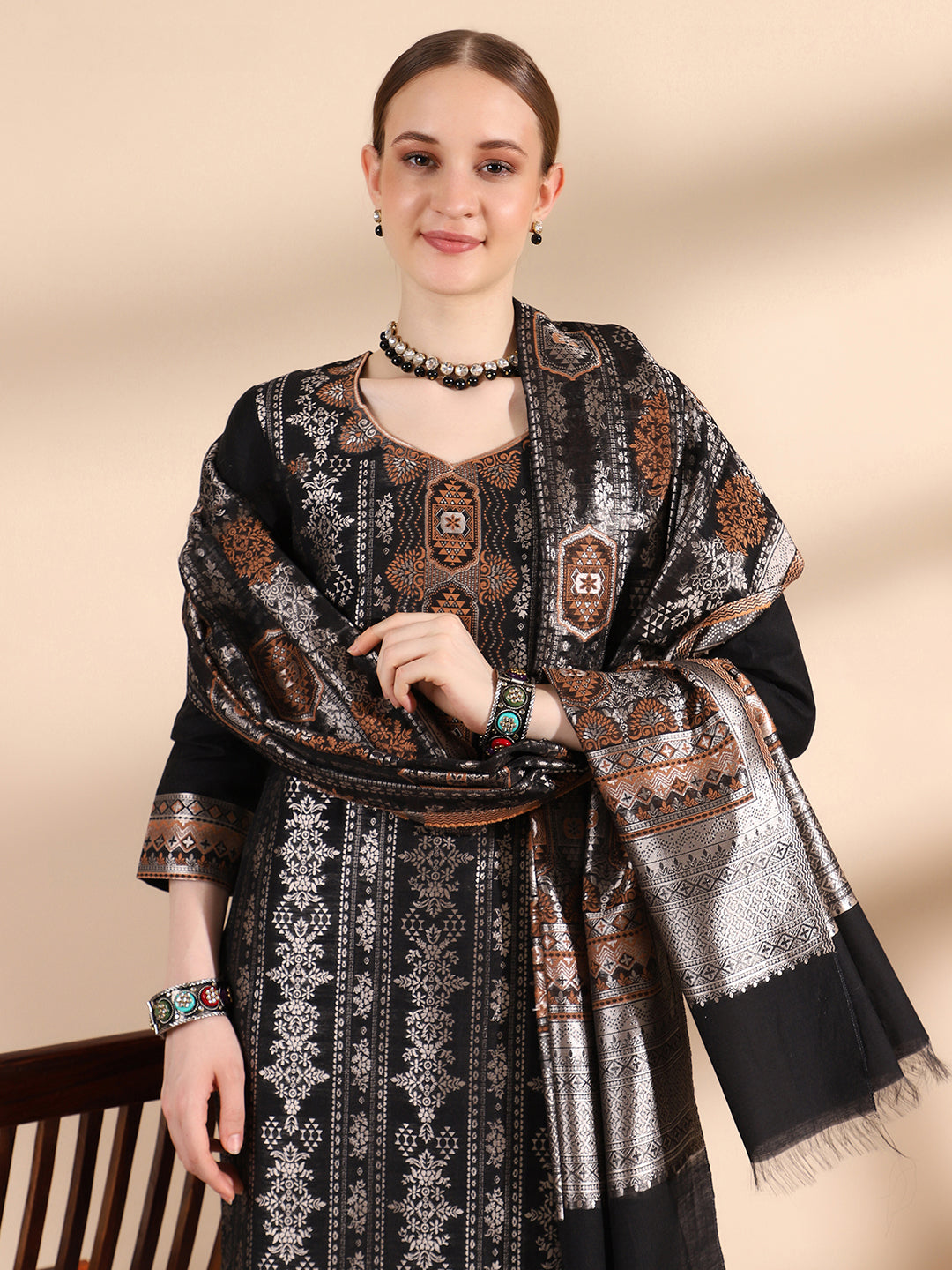 Elegant Black Sweetheart Neck Kurta Set by Kidar