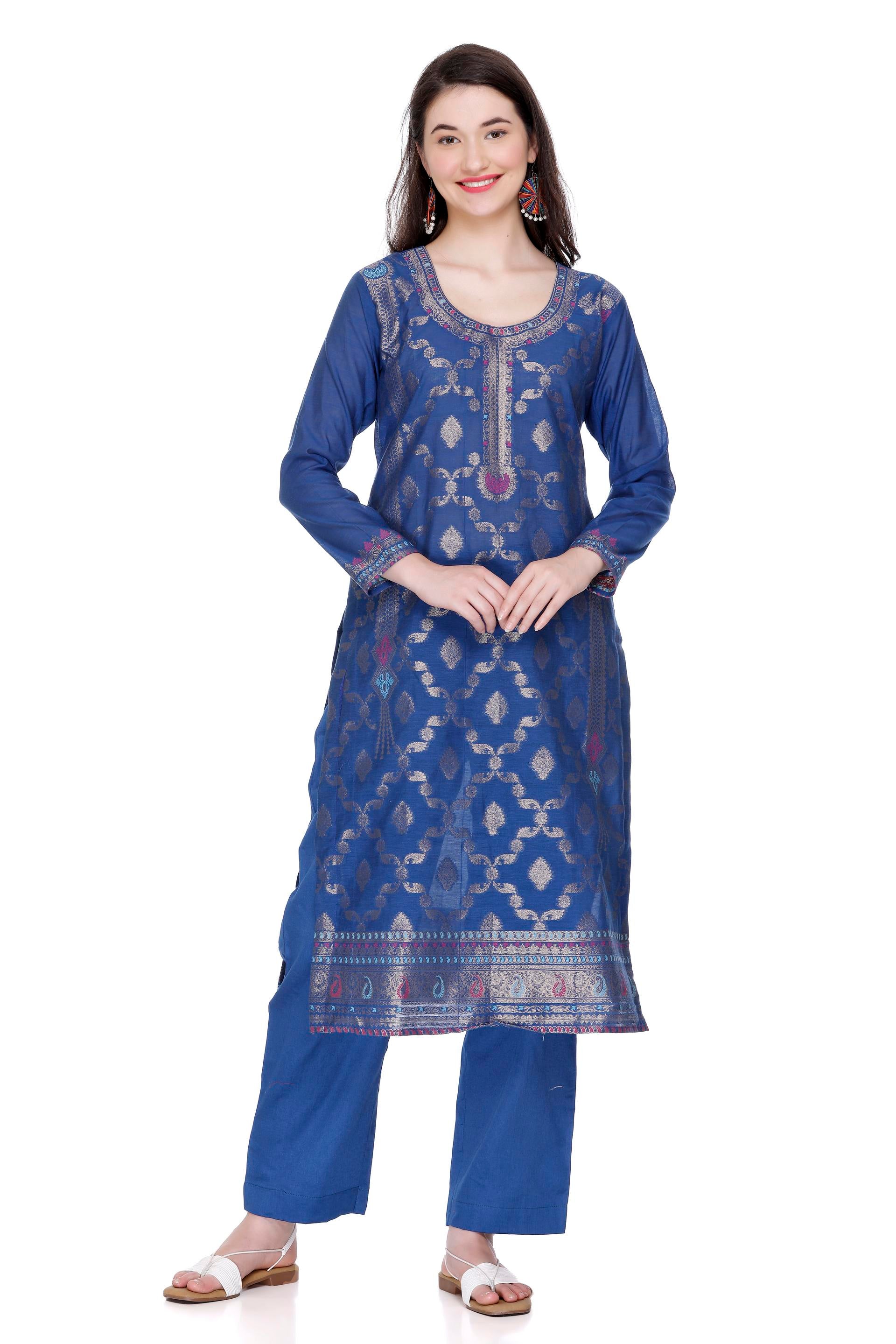 Kidar 's Unstitched Cotton Silk Suit in Royal Blue