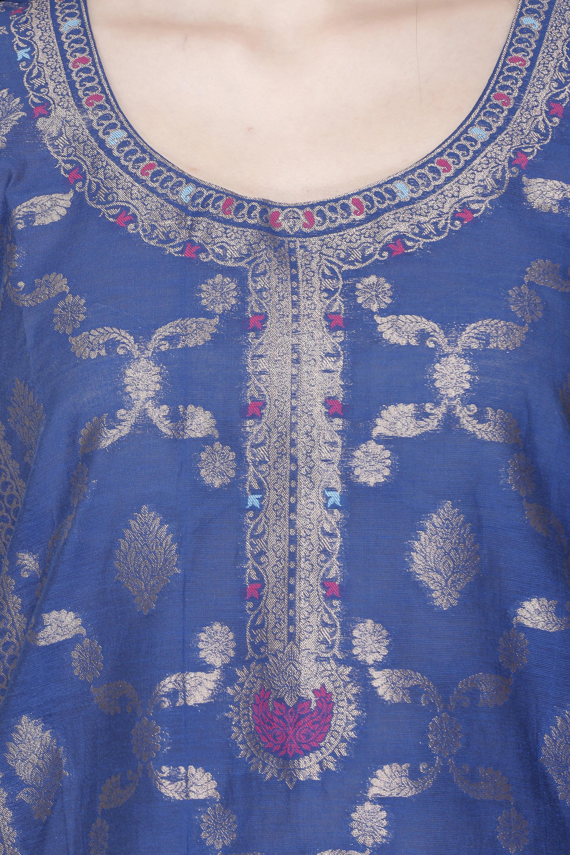 Kidar 's Unstitched Cotton Silk Suit in Royal Blue