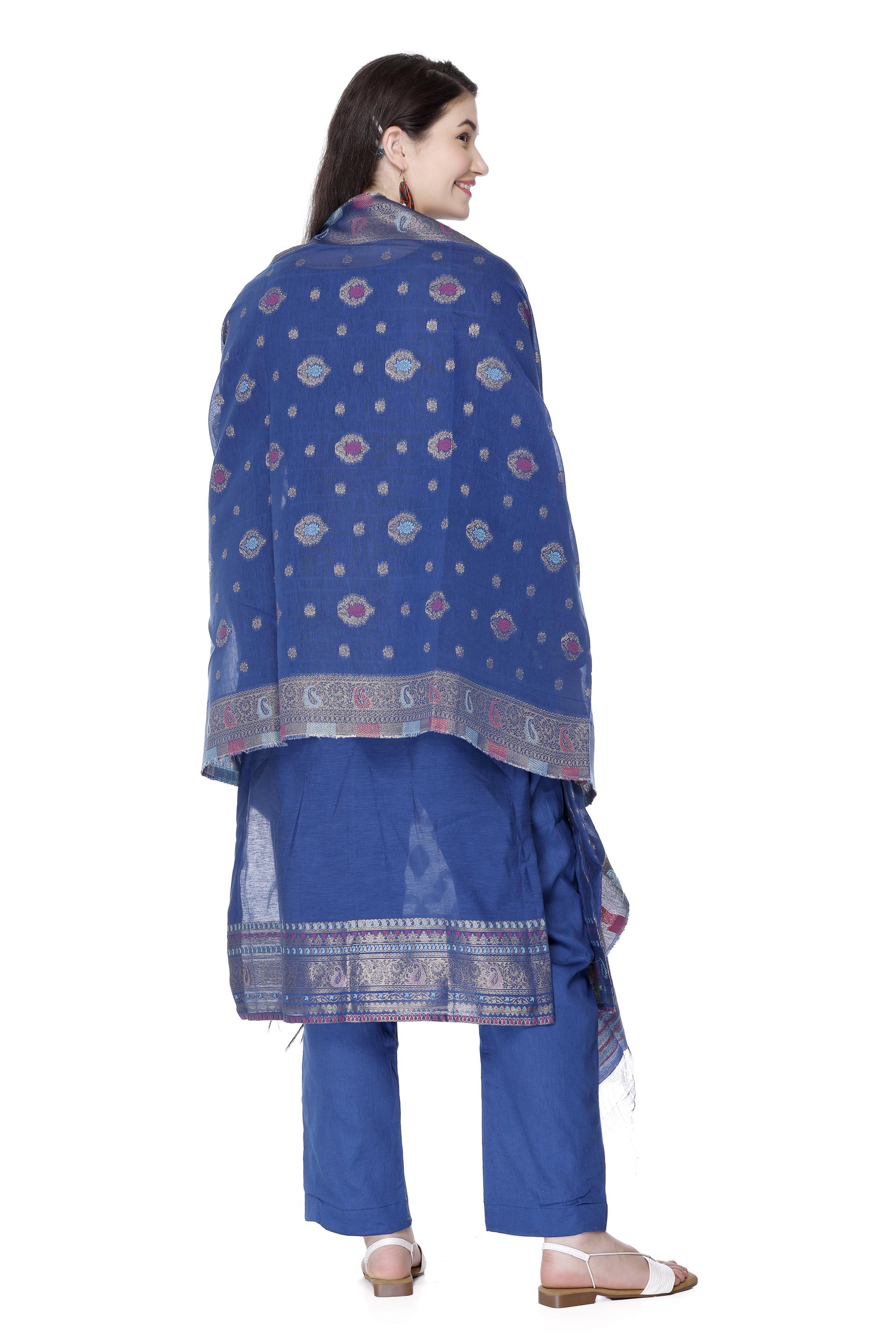 Kidar 's Unstitched Cotton Silk Suit in Royal Blue