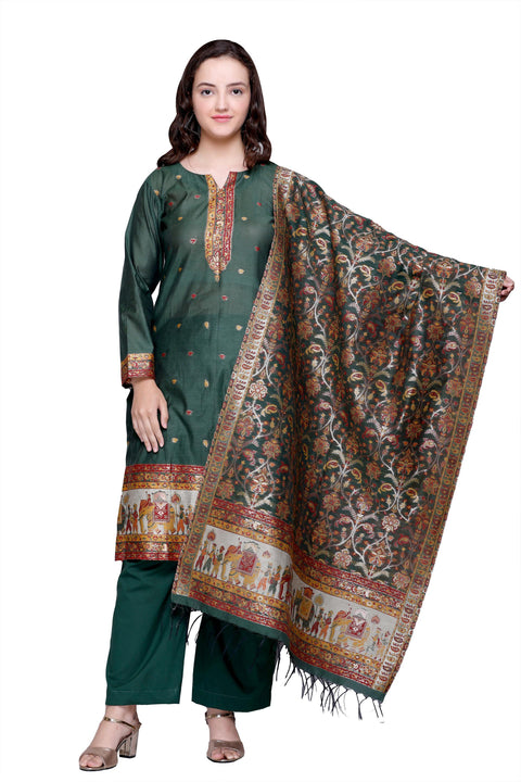 Kidar 's Unstitched Cotton Silk Suit in Bgreen