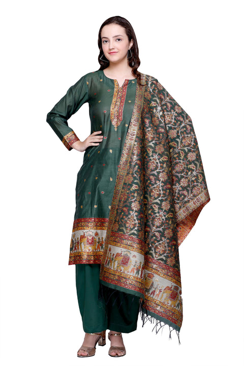Kidar 's Unstitched Cotton Silk Suit in Bgreen