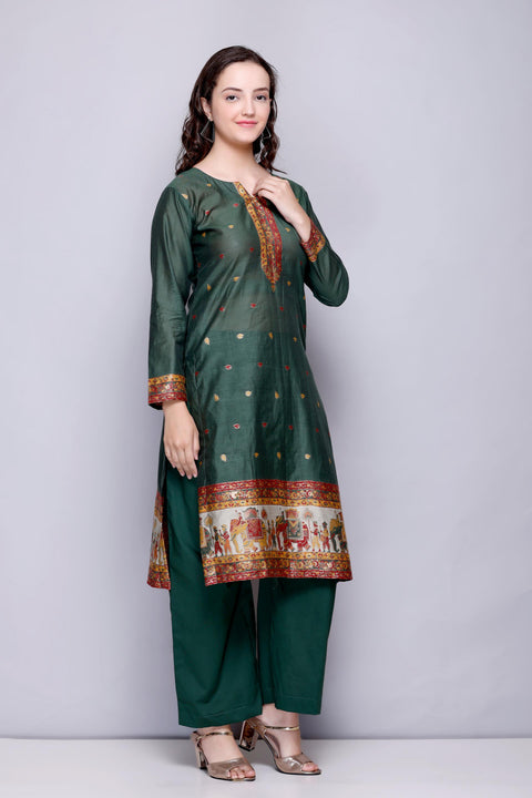 Kidar 's Unstitched Cotton Silk Suit in Bgreen