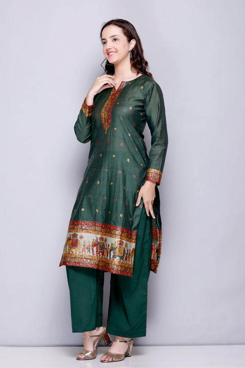 Kidar 's Unstitched Cotton Silk Suit in Bgreen