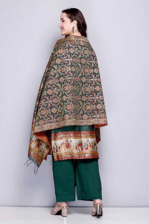 Kidar 's Unstitched Cotton Silk Suit in Bgreen