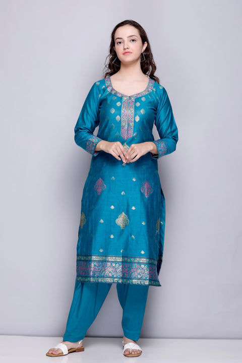 Kidar's Unstitched Cotton Silk Suit In Blue