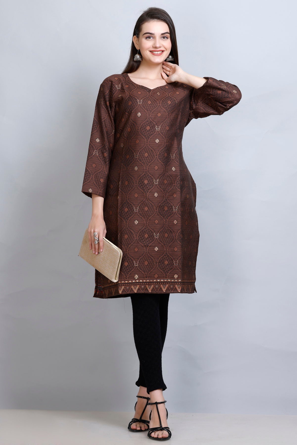 Kidar - Coffee Sweetheart Neck Cotton Silk Kurti by Kidar