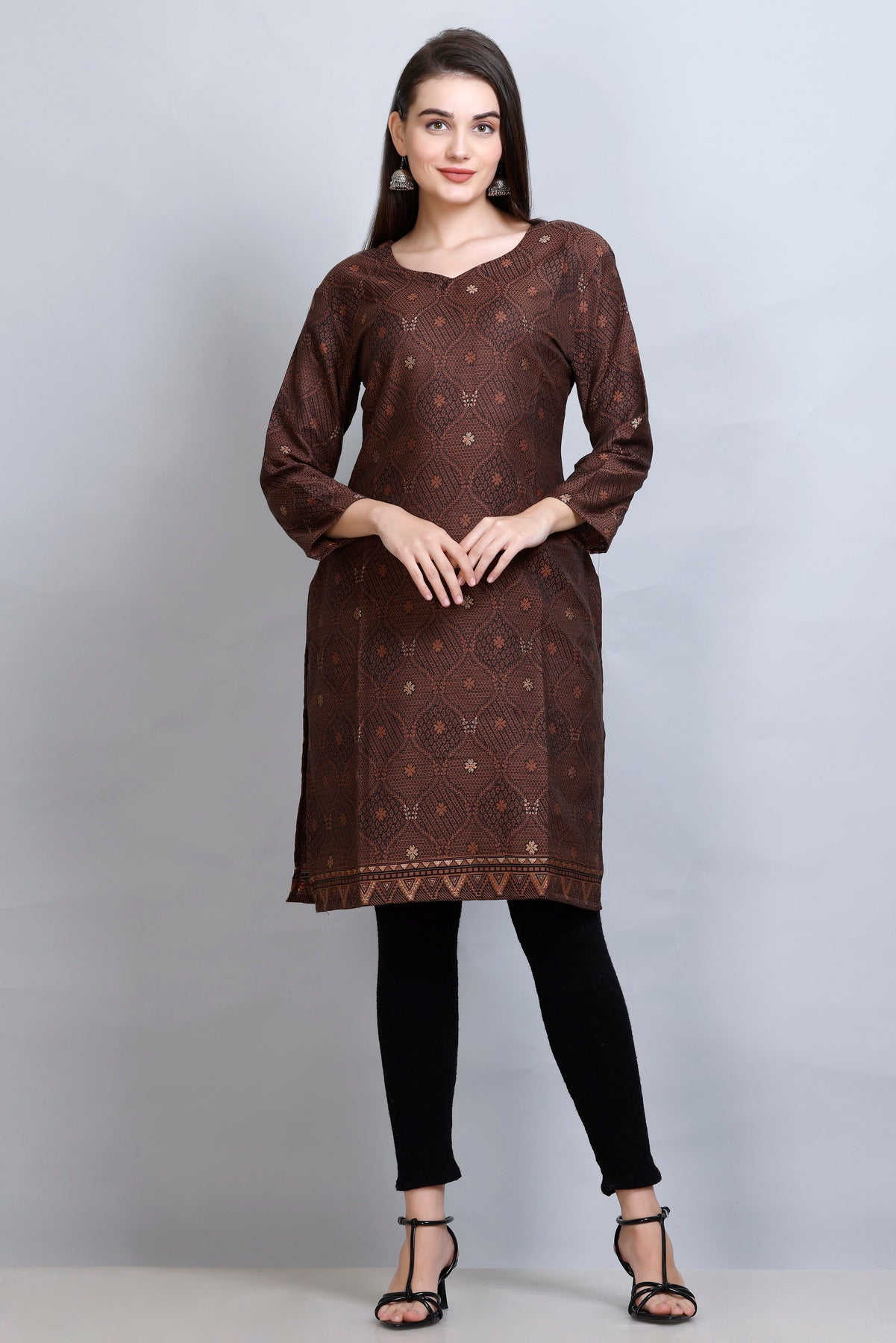 Kidar - Coffee Sweetheart Neck Cotton Silk Kurti by Kidar