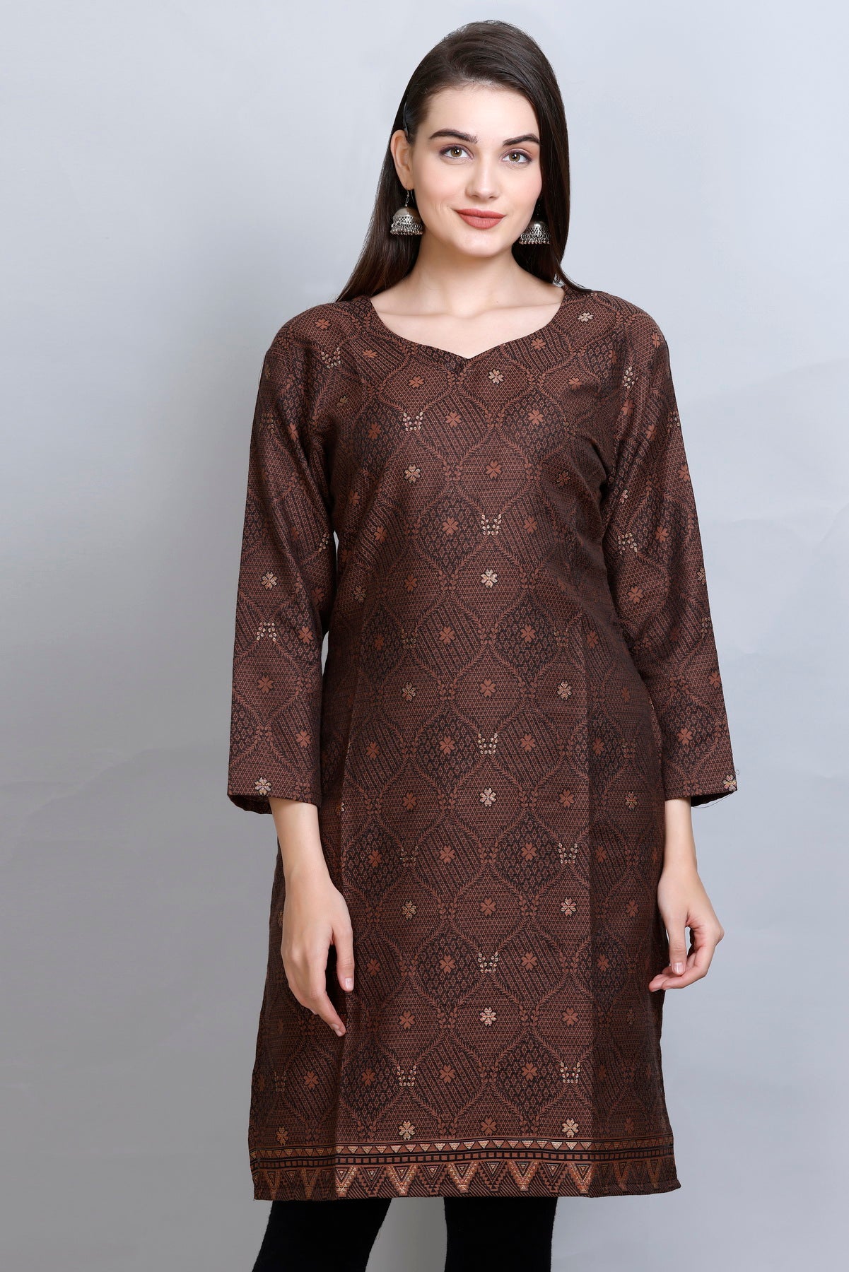 Kidar - Coffee Sweetheart Neck Cotton Silk Kurti by Kidar