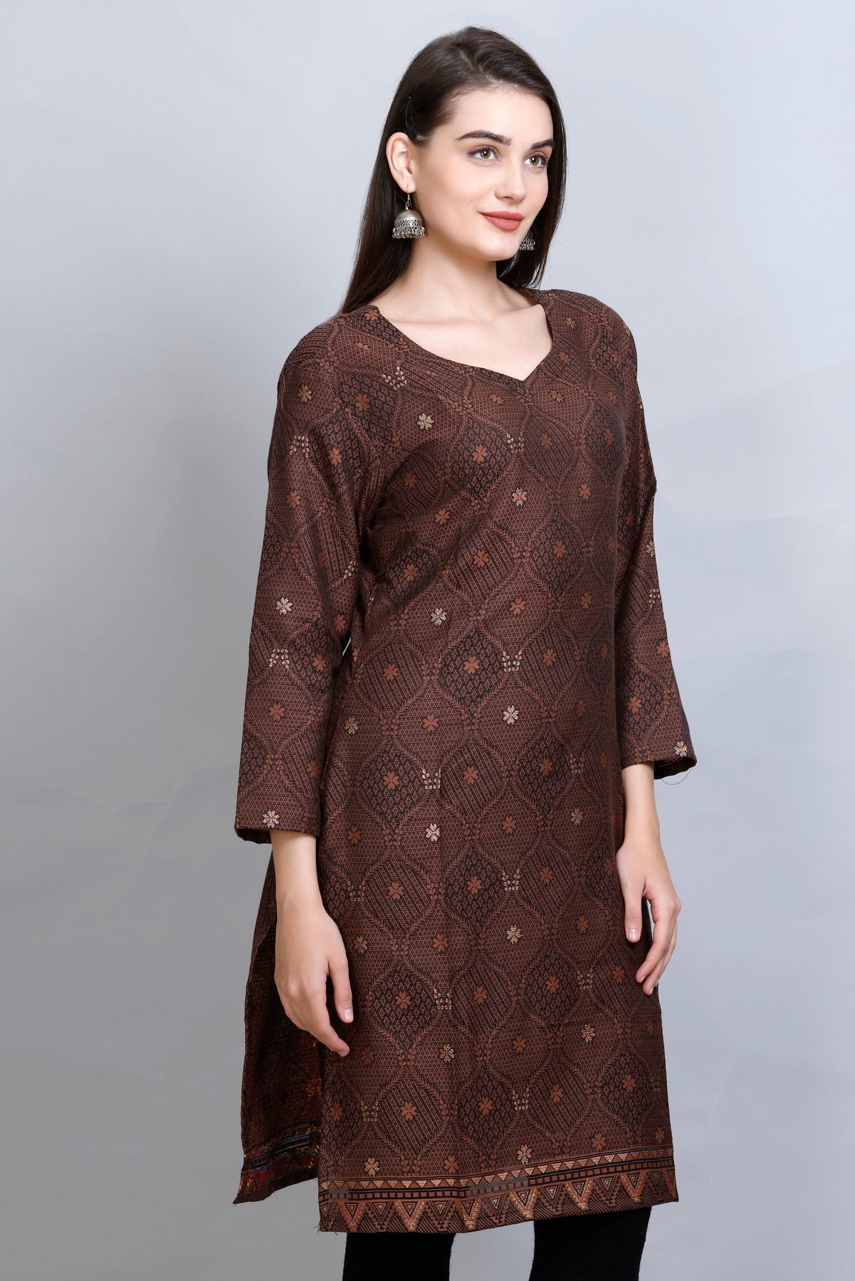 Kidar - Coffee Sweetheart Neck Cotton Silk Kurti by Kidar