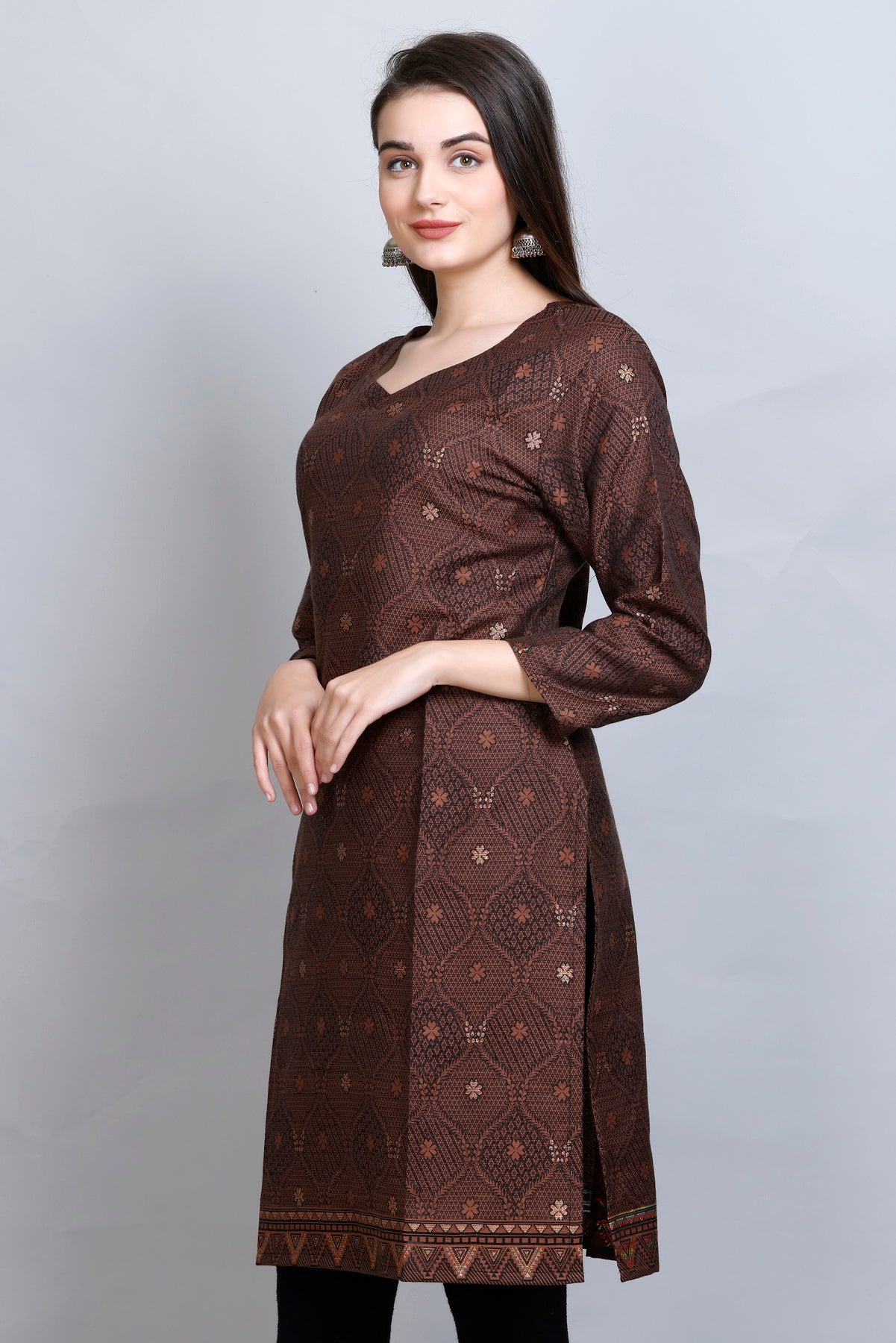 Kidar - Coffee Sweetheart Neck Cotton Silk Kurti by Kidar