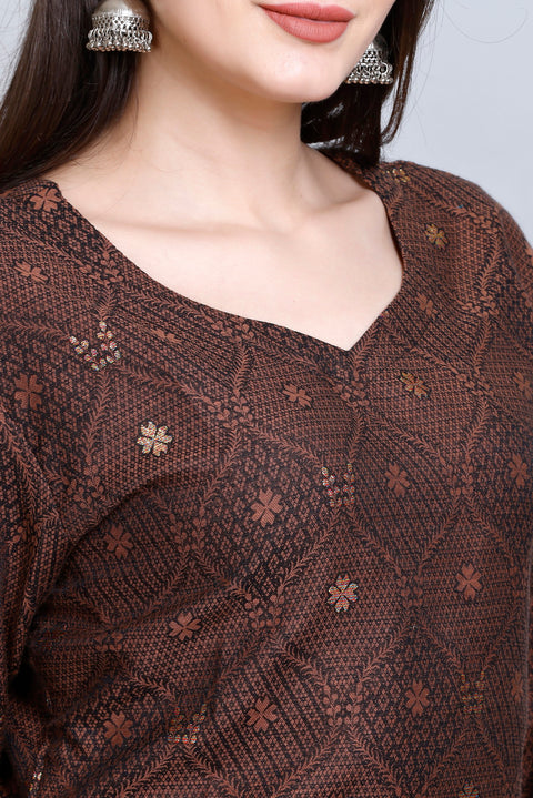 Kidar - Coffee Sweetheart Neck Cotton Silk Kurti by Kidar