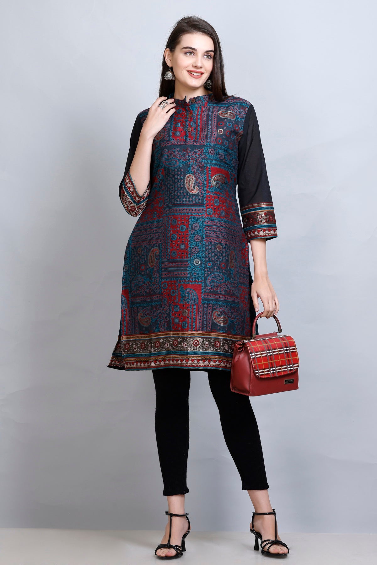 Royal Blue  Collared  Neck Cotton Silk Kurti by Kidar