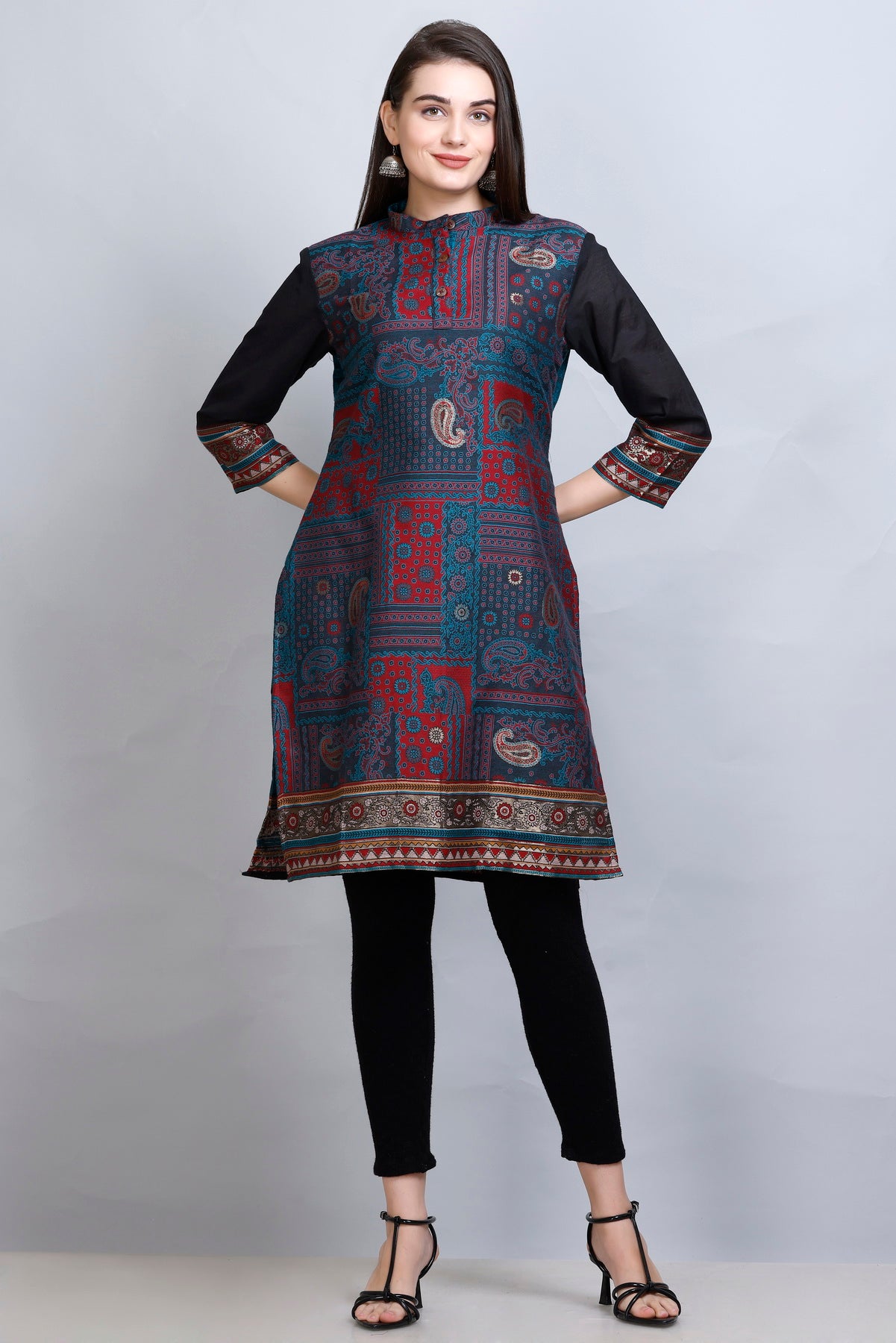 Royal Blue  Collared  Neck Cotton Silk Kurti by Kidar