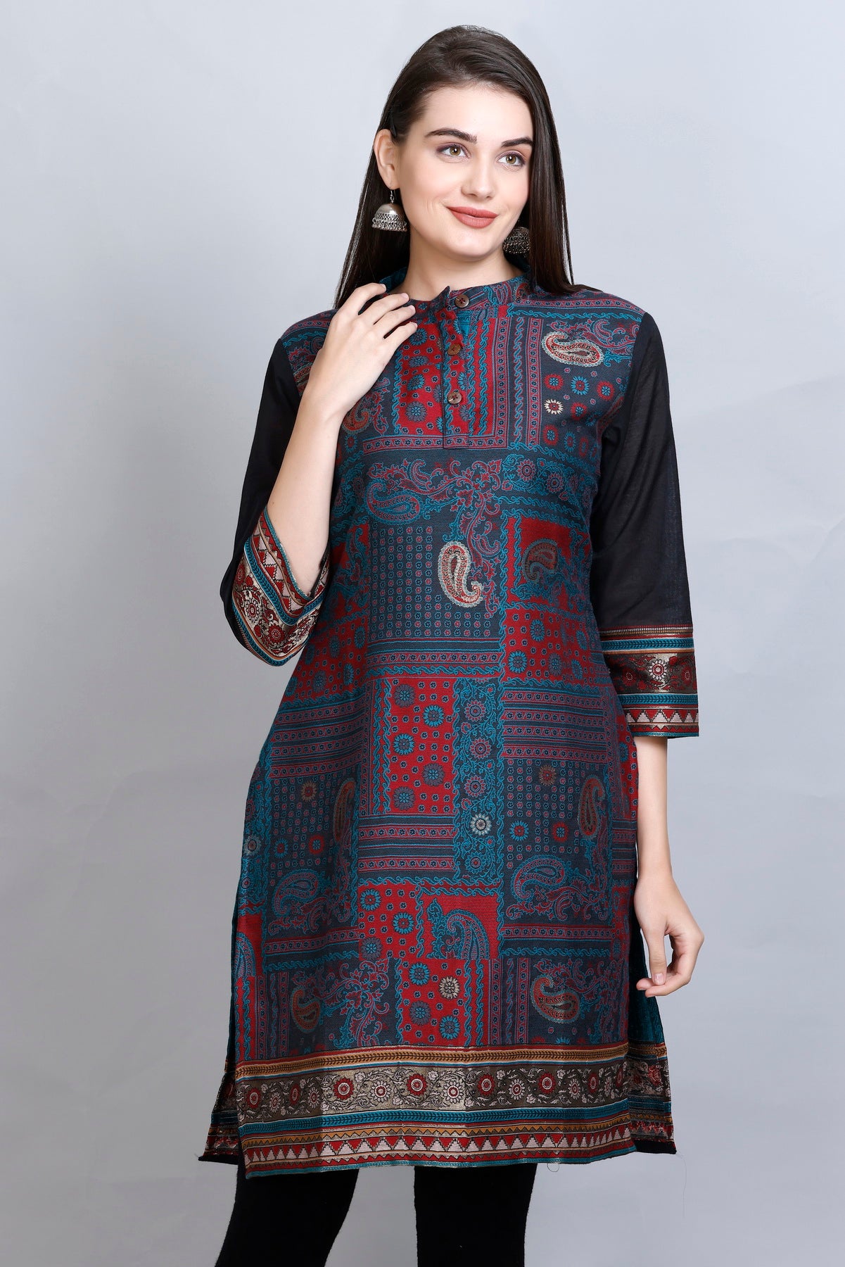 Royal Blue  Collared  Neck Cotton Silk Kurti by Kidar