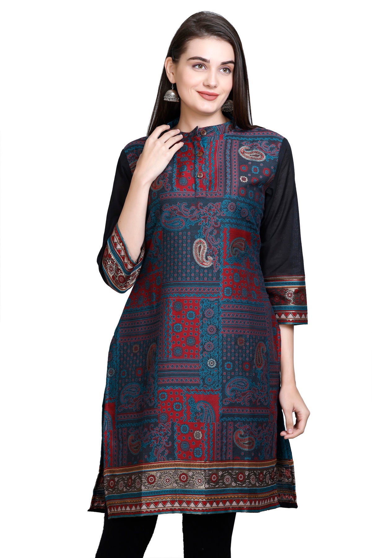 Royal Blue  Collared  Neck Cotton Silk Kurti by Kidar