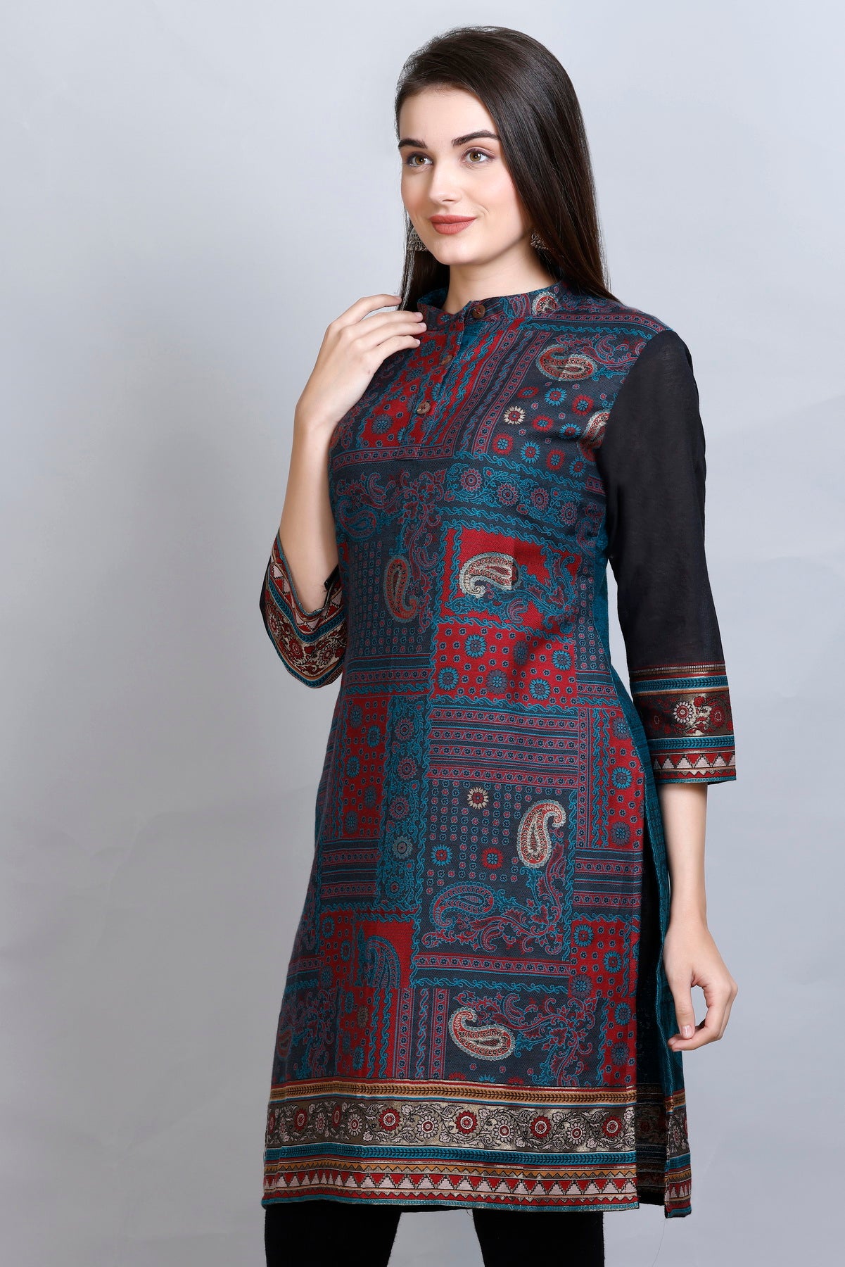 Royal Blue  Collared  Neck Cotton Silk Kurti by Kidar