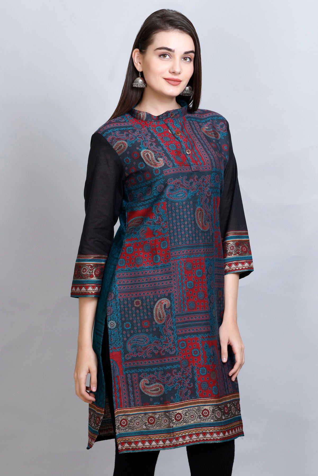 Royal Blue  Collared  Neck Cotton Silk Kurti by Kidar