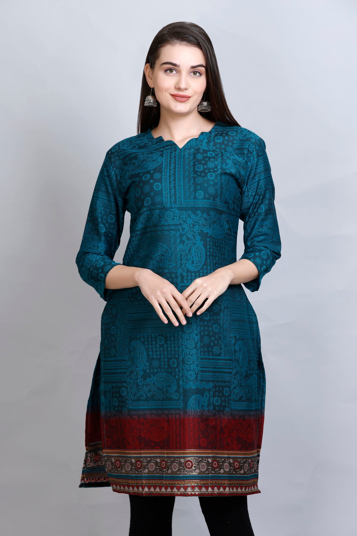 Kidar New Green  V-Neck Cotton Silk Kurti by Kidar