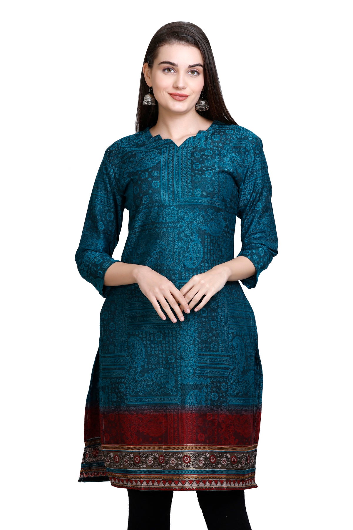 Kidar New Green  V-Neck Cotton Silk Kurti by Kidar