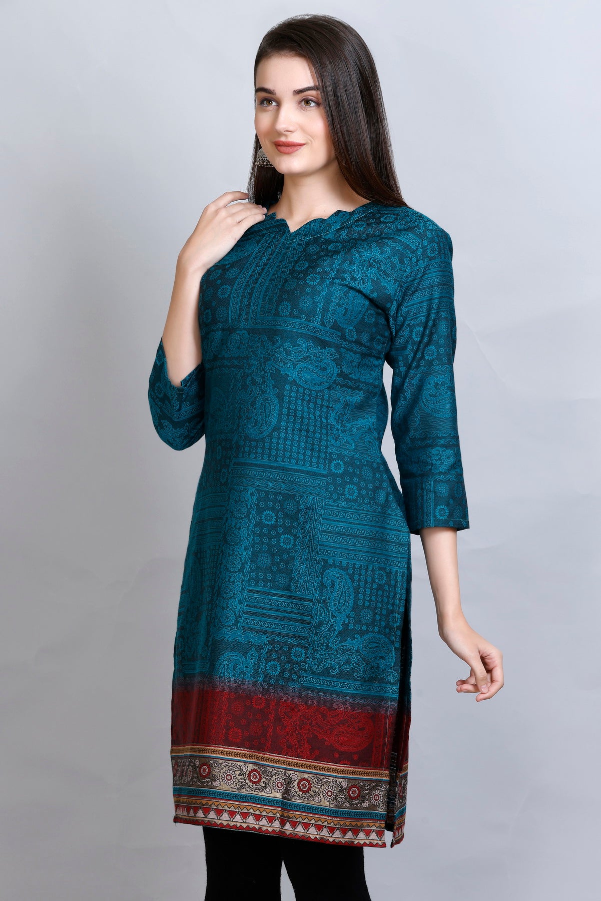 Kidar New Green  V-Neck Cotton Silk Kurti by Kidar