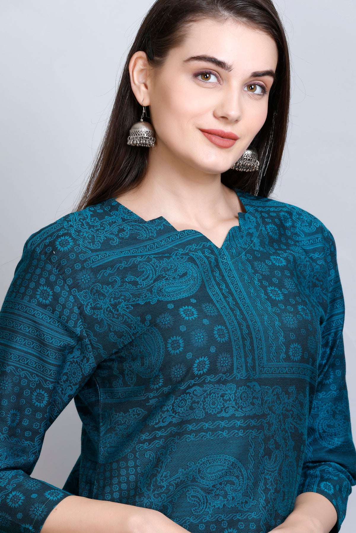 Kidar New Green  V-Neck Cotton Silk Kurti by Kidar