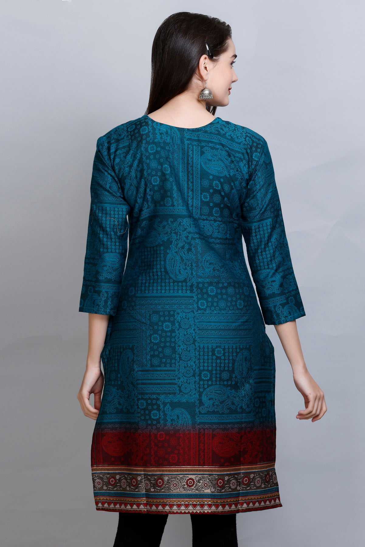 Kidar New Green  V-Neck Cotton Silk Kurti by Kidar