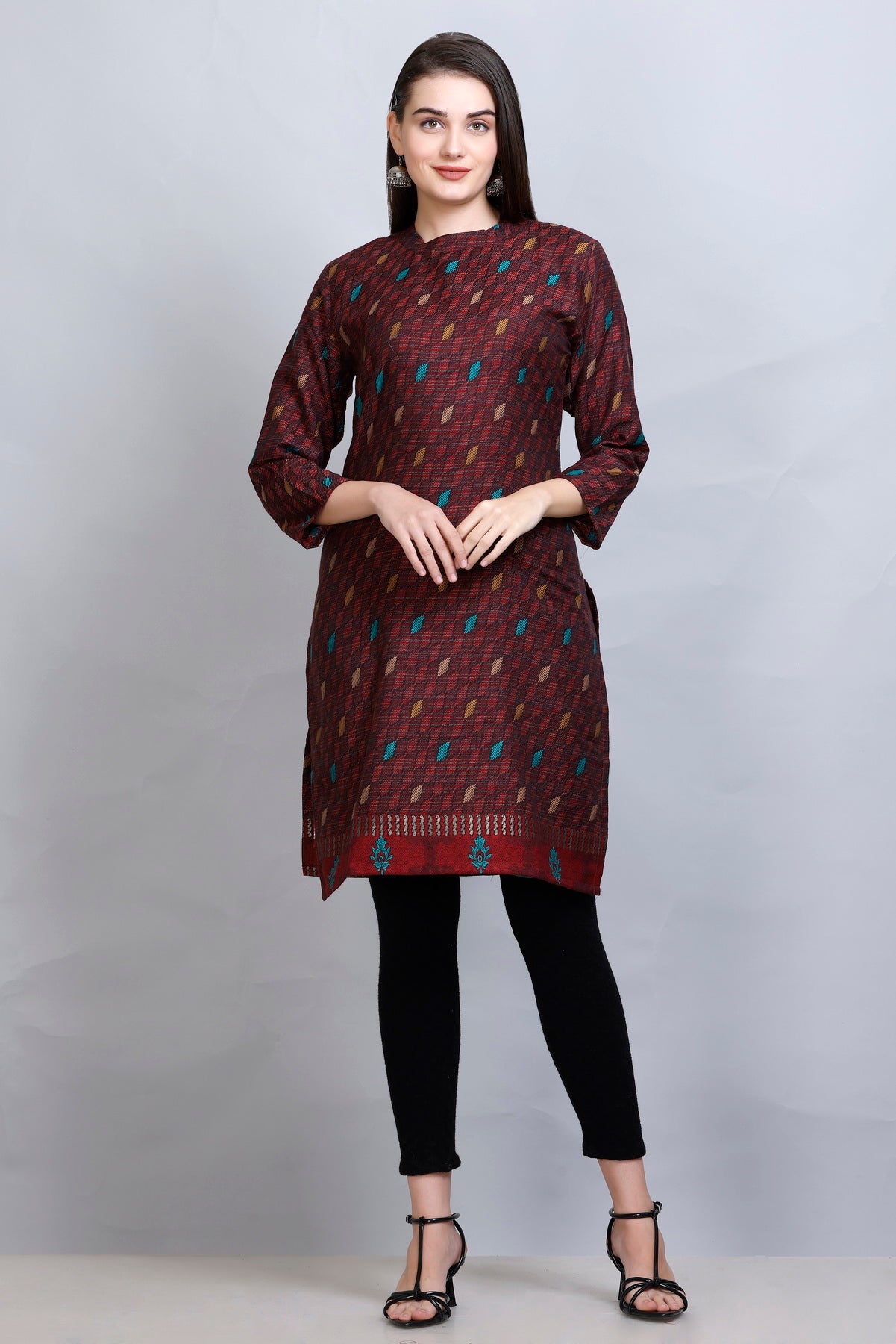 Kidar - Wine Square Neck Cotton Silk Kurti by Kidar