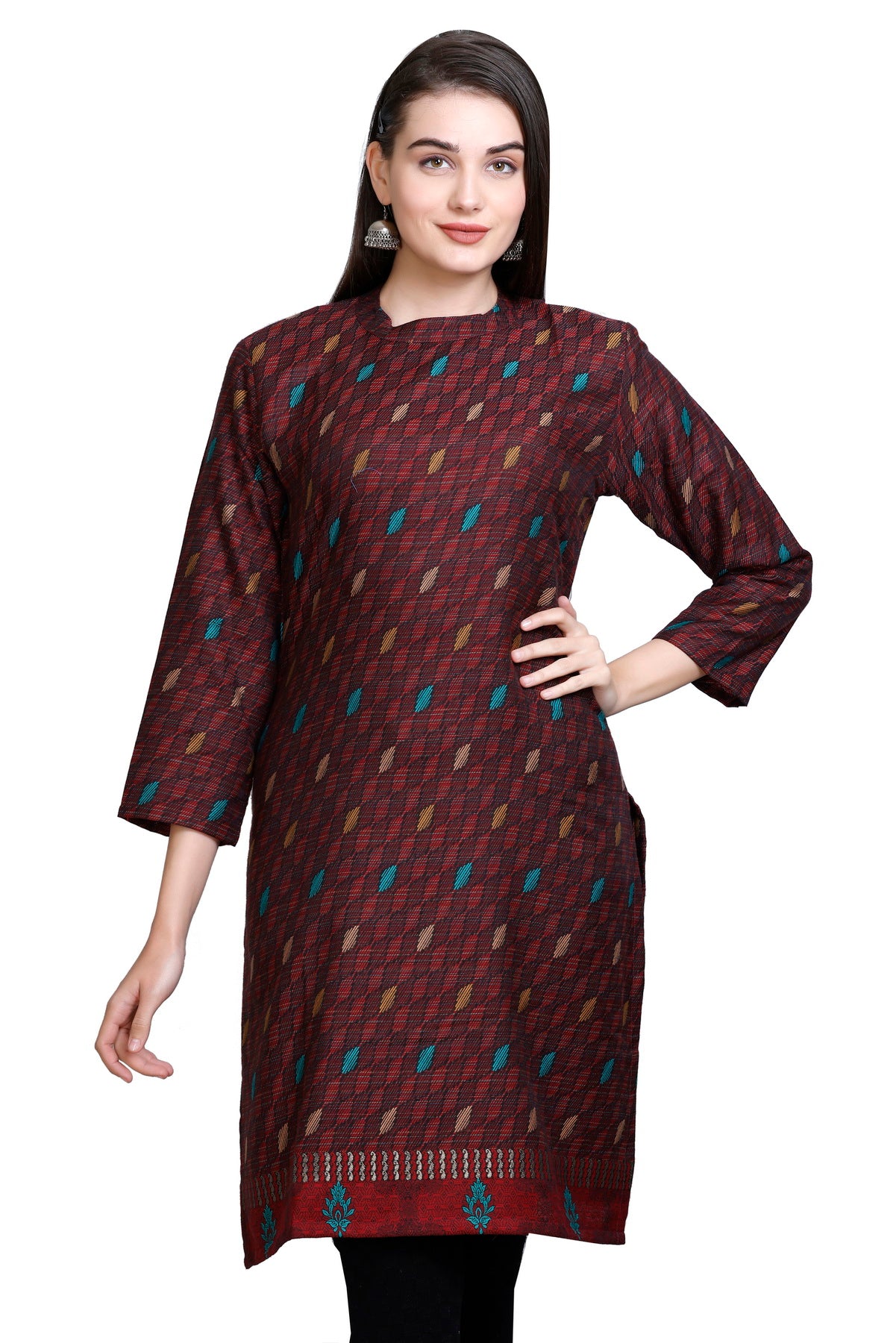 Kidar - Wine Square Neck Cotton Silk Kurti by Kidar