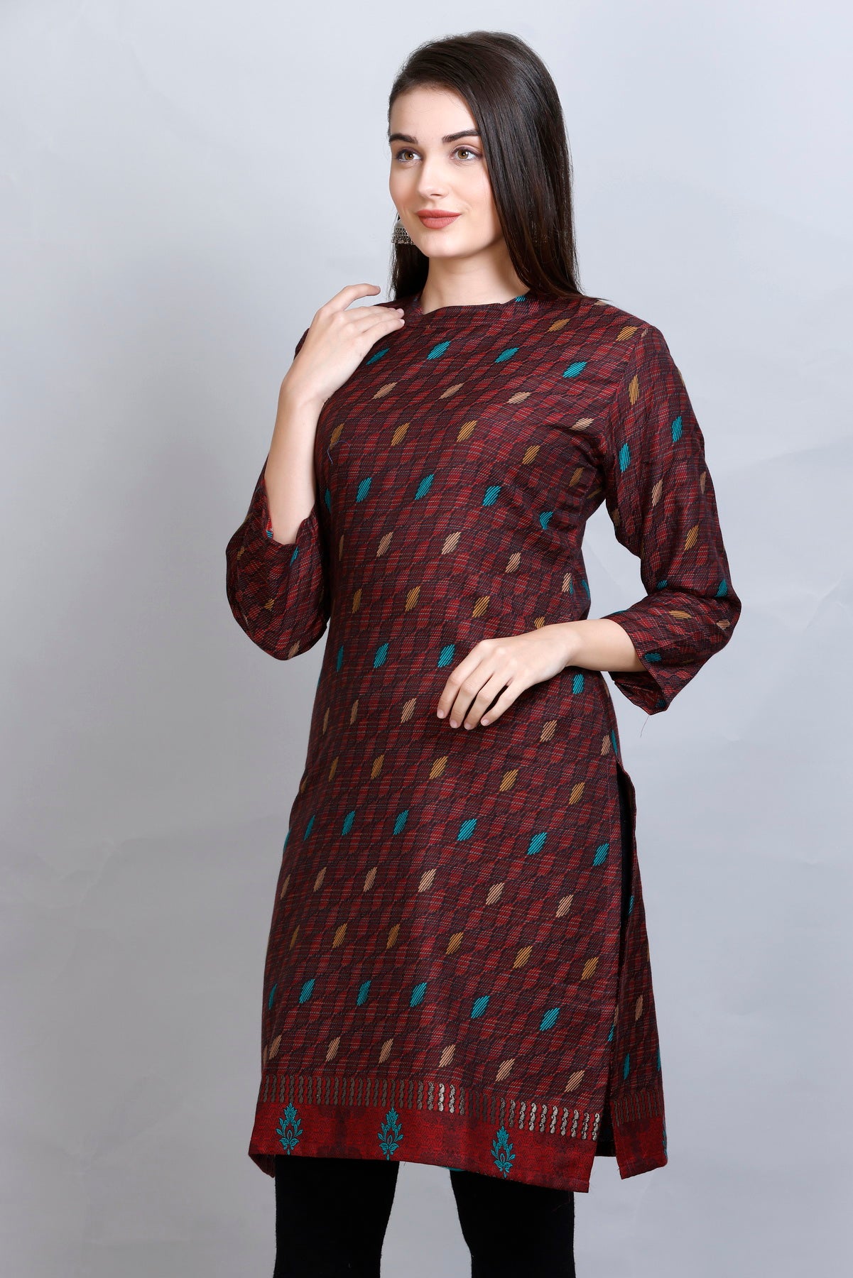 Kidar - Wine Square Neck Cotton Silk Kurti by Kidar