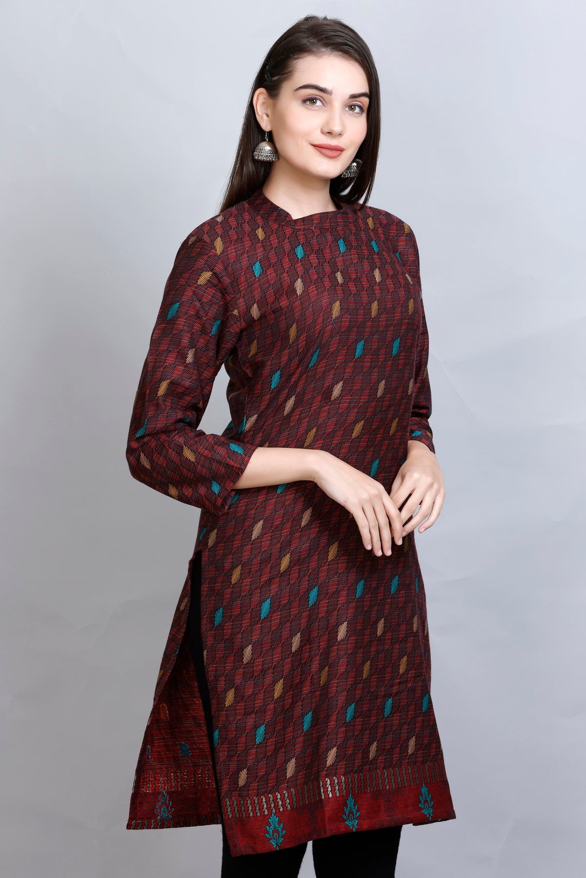 Kidar - Wine Square Neck Cotton Silk Kurti by Kidar