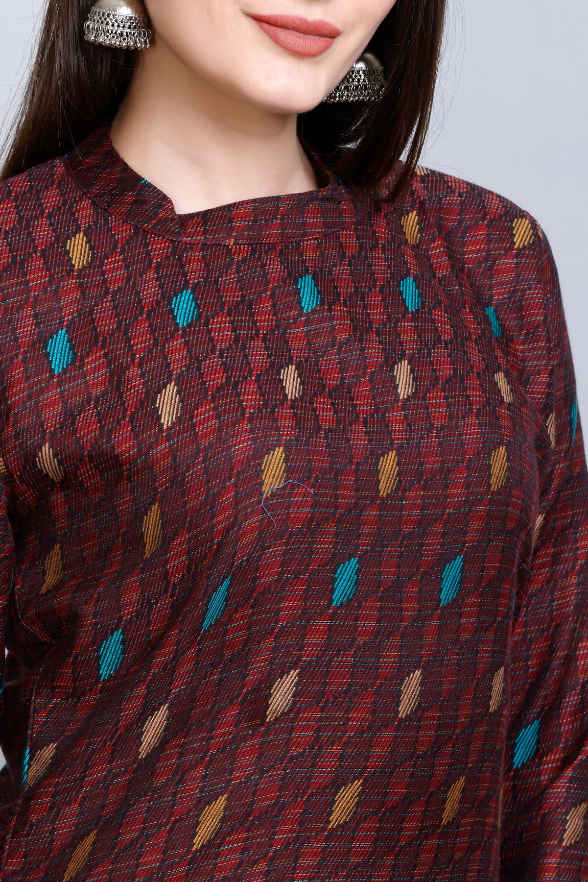 Kidar - Wine Square Neck Cotton Silk Kurti by Kidar