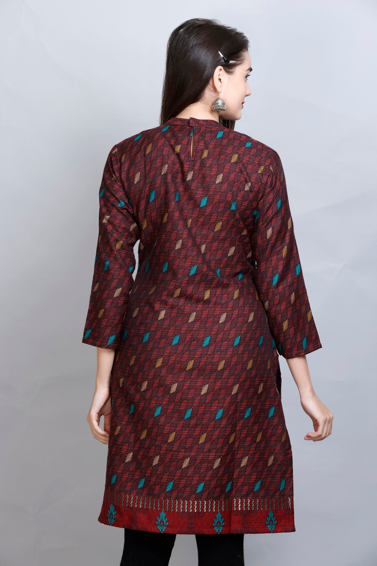 Kidar - Wine Square Neck Cotton Silk Kurti by Kidar