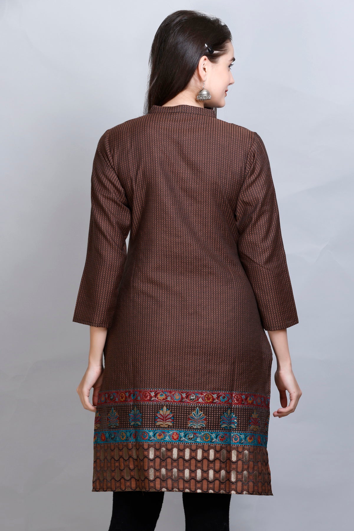 Kidar - Coffee Notched Tucks Neck Cotton Silk Kurti by Kidar