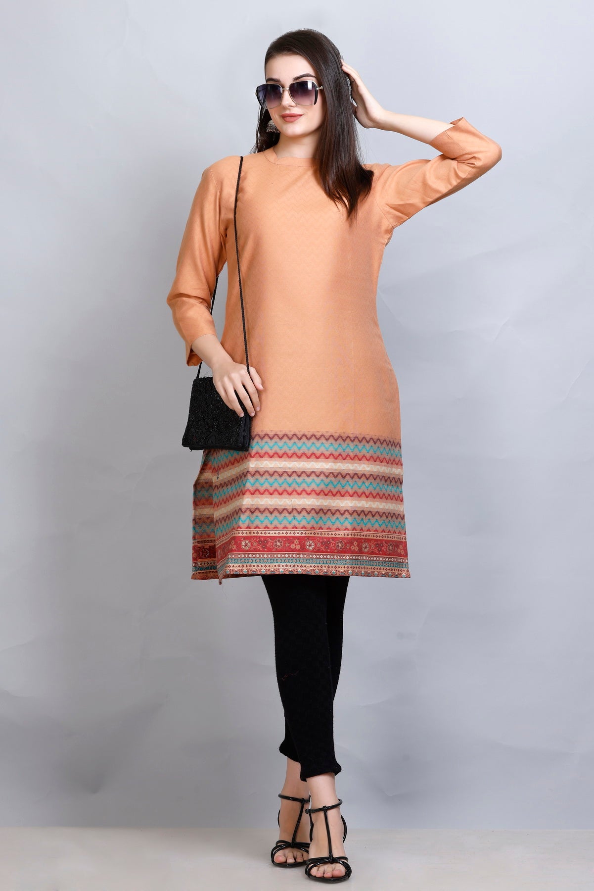 Kidar :-Peach Colour Cotton Silk Kurti by Kidar