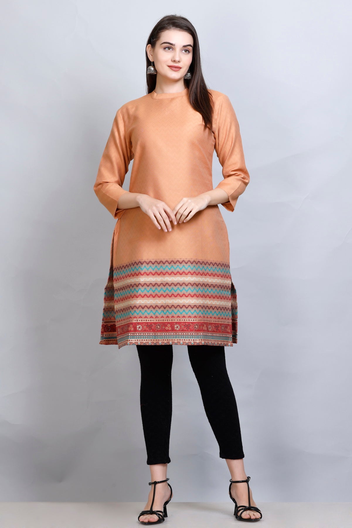 Kidar :-Peach Colour Cotton Silk Kurti by Kidar